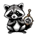 cute racoon sitting holding a compass tattoo design idea