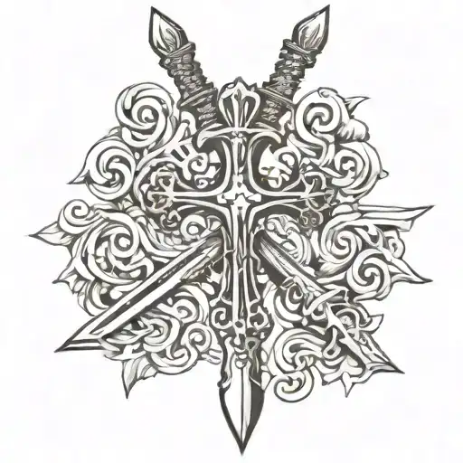 sword, chrome hearts cross tattoo design idea