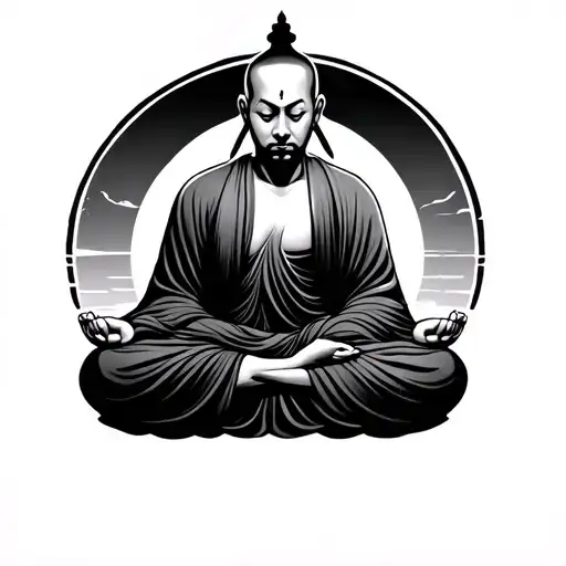 Meditating Monk tattoo design idea