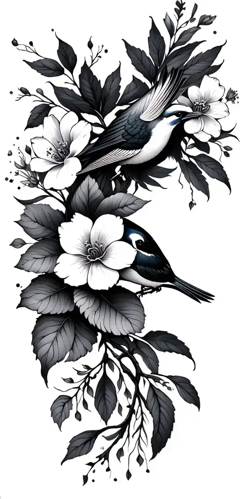 mother flowers and birds tattoo design idea