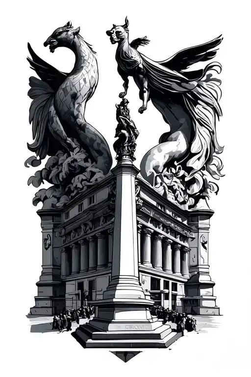 monument ville de Lyon adult with two tattoo design idea