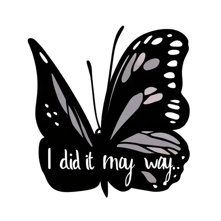 the words "I did it my way." following the curvature of a monarch butterfly wing tattoo design idea