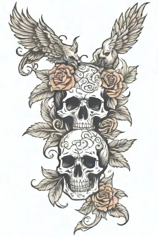 phoenix skull roses tattoo design idea