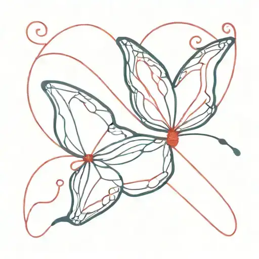 A red butterfly with intricate lineart design intertwined with red string, symbolizing connection and transformation tattoo design idea