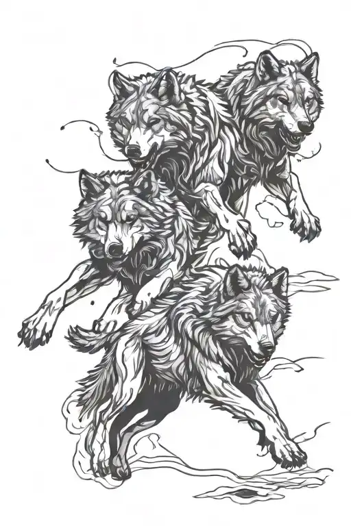 wounded wolf pack running tattoo design idea