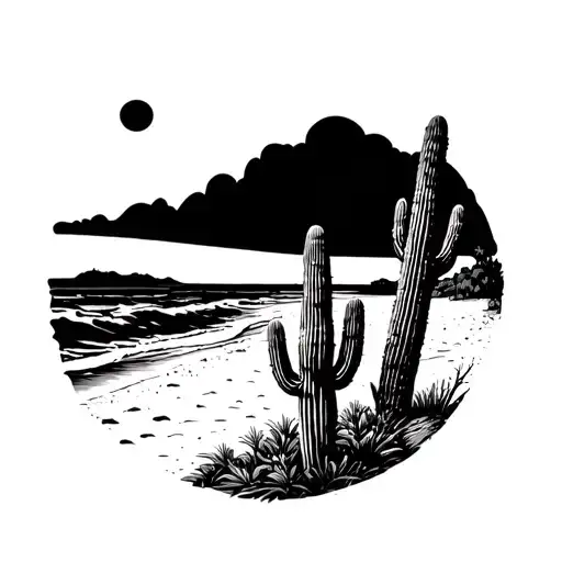saguaro and beach tattoo design idea