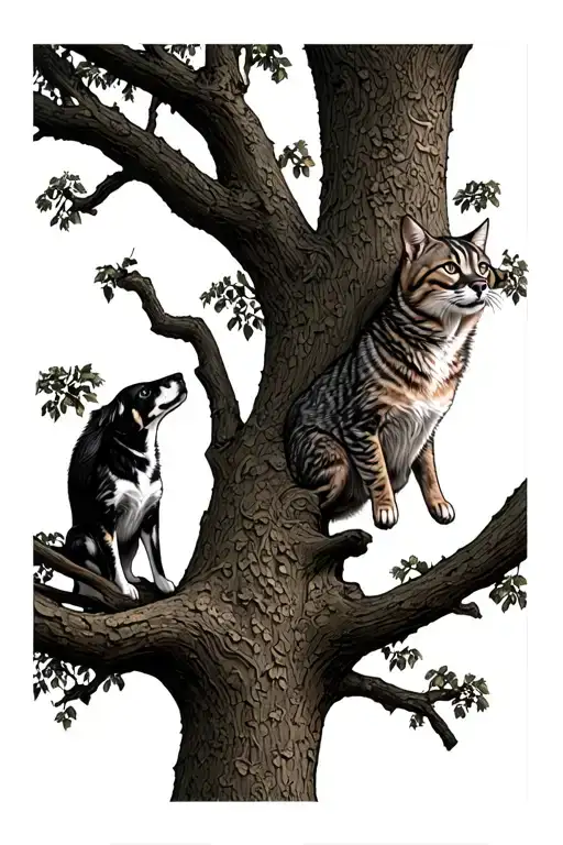 hounds treeing a bobcat in a tree  tattoo design idea