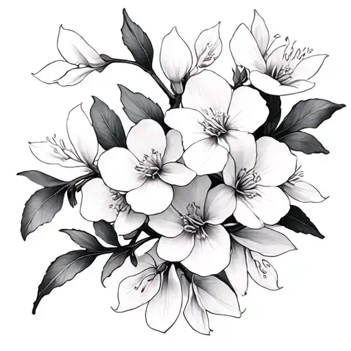 cherry blossoms, snowdrop and sweet pea flowers tattoo design idea