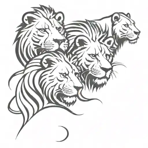 3 lions backwards tattoo design idea