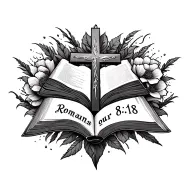 cross and bible verse Romans 8:18 on top tattoo design idea
