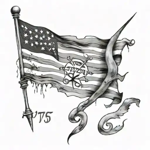 1776 flag and 3 percenter tattoo with tattered American tattoo design idea