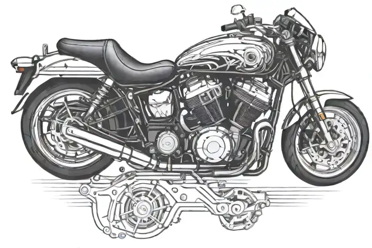 sport bike engine morphing tattoo design idea