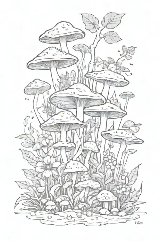 plants and mushrooms and frogs in nature inspired tattoo tattoo design idea