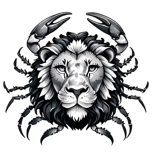 crab and the Leo lion with flower tattoo design idea