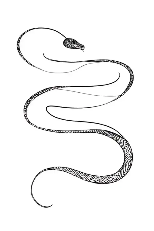 Minimalist fine line snake tattoo, two wraps around forearm, then elegant curves to wrist, no shading, clean lines. tattoo design idea