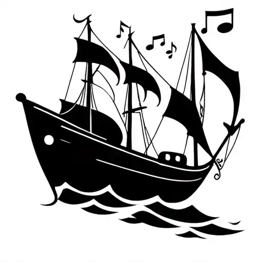 traditional flash sheet sailing boat floating musical notes tattoo design idea