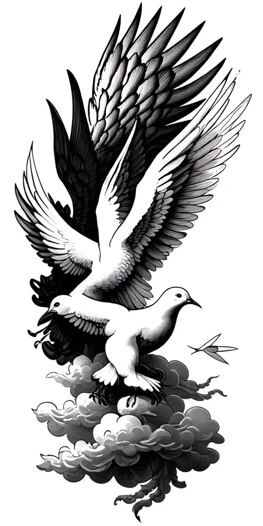heaven Jesus Christ clouds doves baby angle with wings tattoo design idea