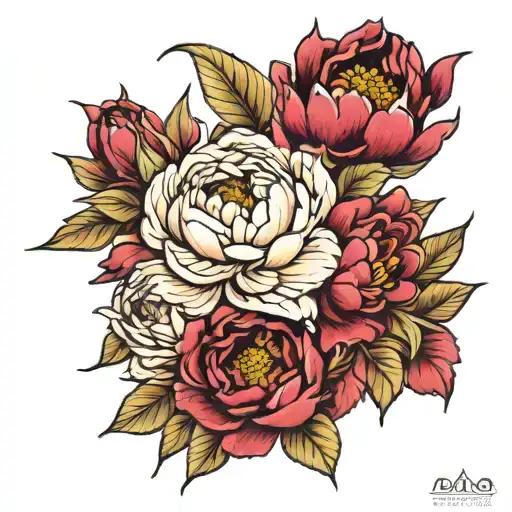 Burgundy peonies tattoo design idea