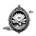 Oval cameo portrait ornate water lily frame tattoo design idea