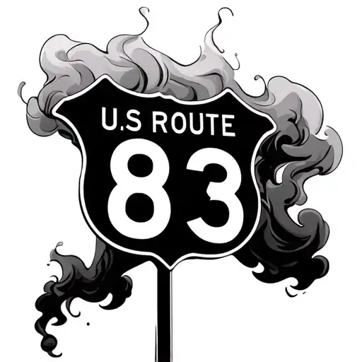US route 83 sign with shaded smoke rising  tattoo design idea