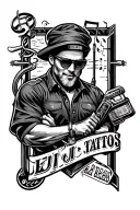combine the theme of car mechanic hobby, music DJ and libra zodiac sign tattoo design idea