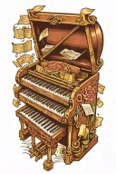 grand piano inside an open treasure chest tattoo design idea