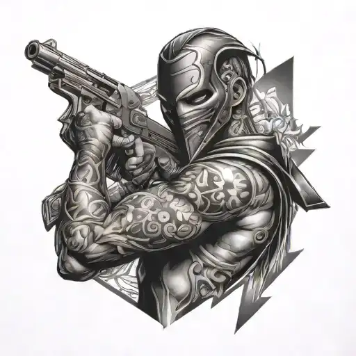 Ghetto , masked man , gun tattoo design idea
