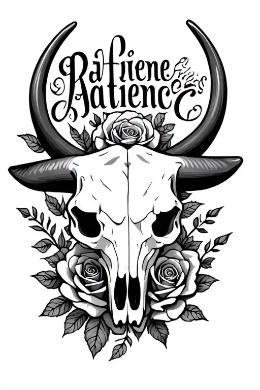 bull skull roses mandala script wording patience symbol tattoo design idea