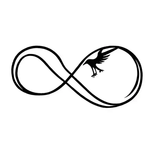 A minimalist abstract tattoo combining an infinity loop with a stylized phoenix silhouette integrated into the curve. Ge tattoo design idea