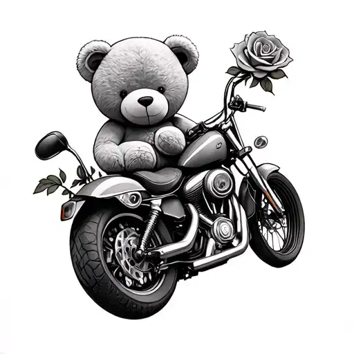 motorcycle, rose, teddy bear tattoo design idea