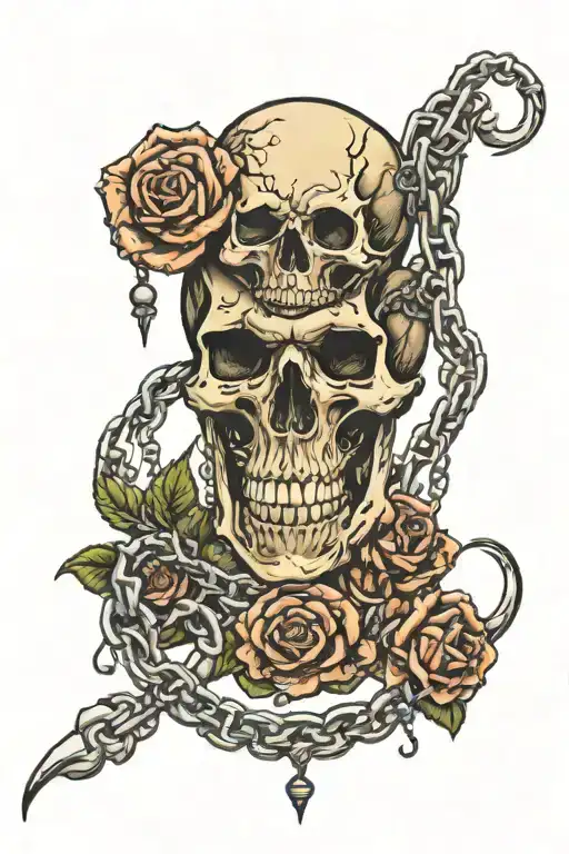 skull roses scorpion with chains tattoo design idea