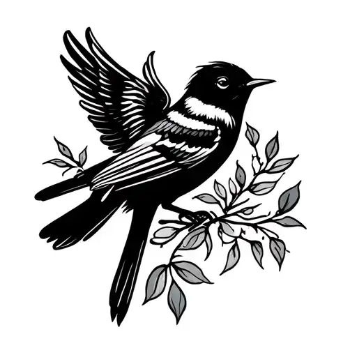 silhouette songbird with wings partially open  tattoo design idea