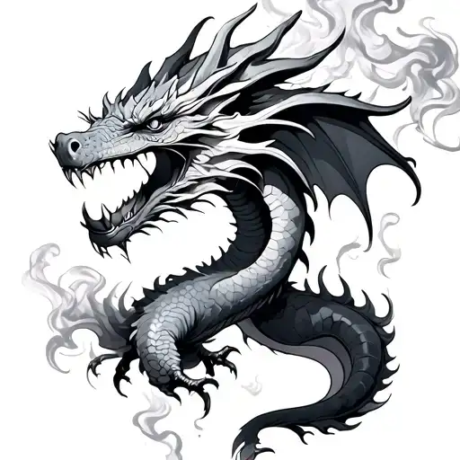 dragon smoke coming tattoo design idea