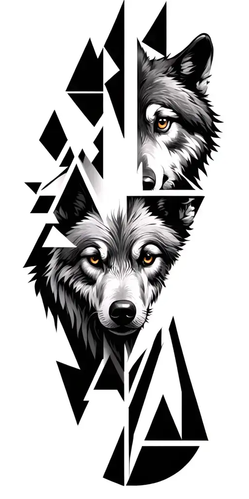 geometric designs with bear and wolf mixed in the matrix. almighty eye and triangles tattoo design idea