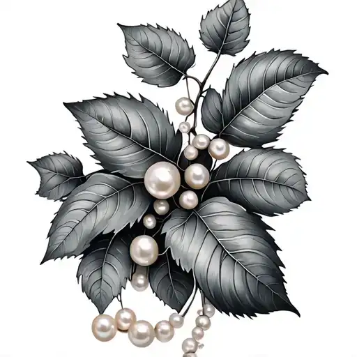 ivy leaf and pearls tattoo design idea
