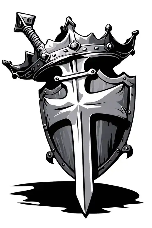 Crown, sword, shield cross royalty, christian tattoo design idea