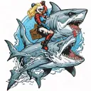 sexy Harley Quinn riding a great white shark jumping tattoo design idea