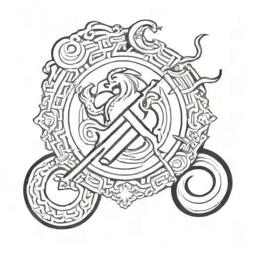 Symbols mixed with Greek for success and hard work and perseverance and mix with zodiac sign Aquarius  tattoo design idea