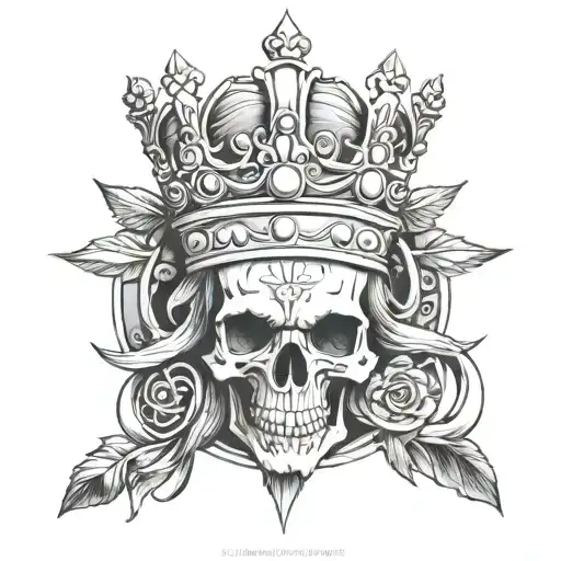 A majestic king figure with a skull motif, representing the duality of power and mortality tattoo design idea