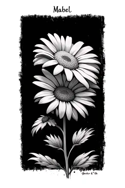 daisy flower with the name Mabel as the stem wrapped tattoo design idea