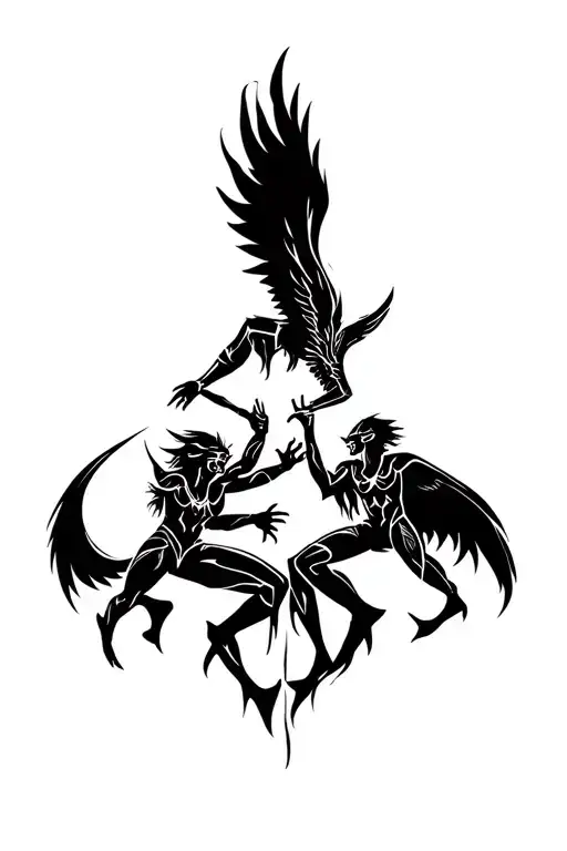 Demons And Angels Fighting represented tattoo design idea