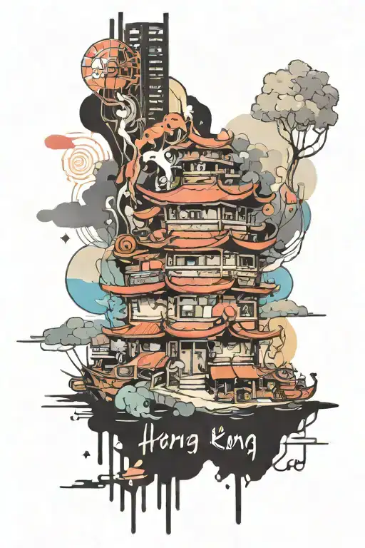 HONG KONG  LINE print with WATERCOLOUR  tattoo design idea