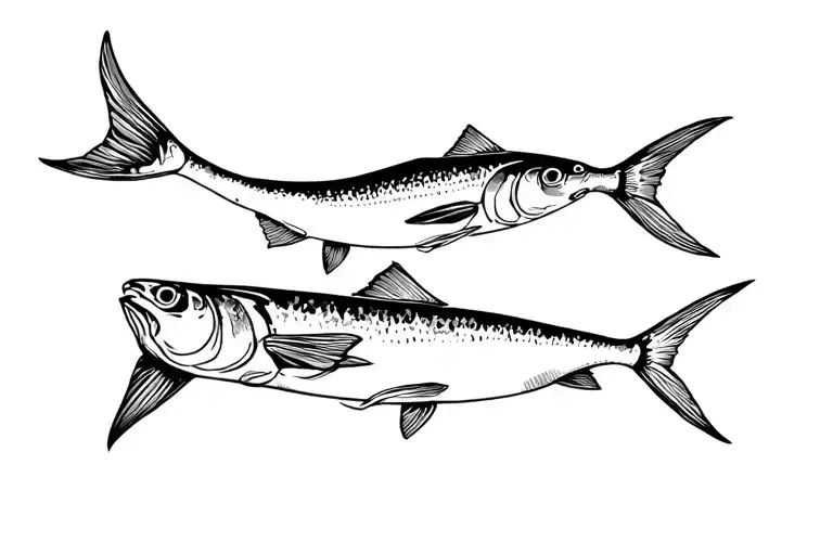 top view pollack and mackerel swimminh tattoo design idea