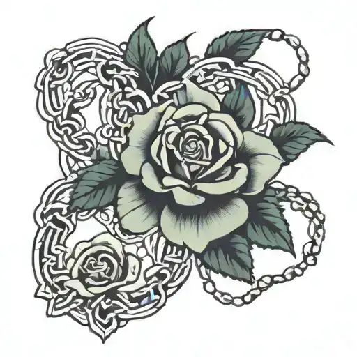 Mountain rosary rose tattoo design idea