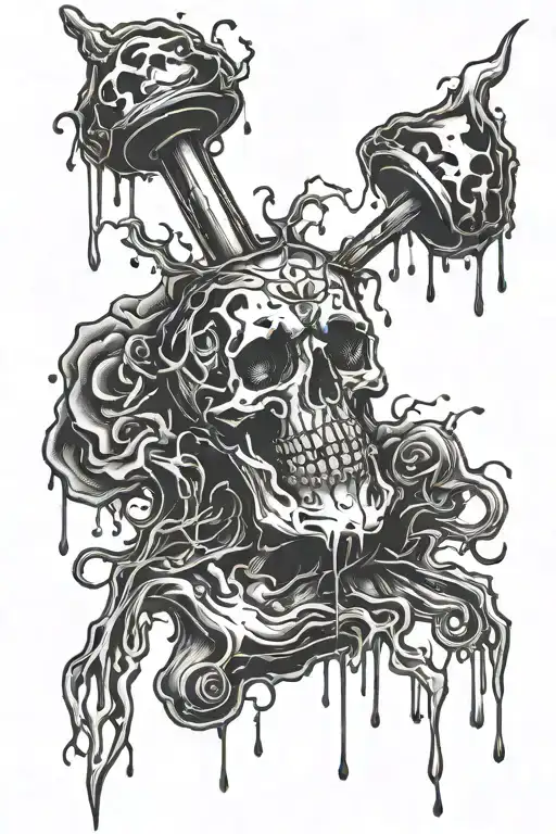 toxic love of heroin needle dripping tattoo design idea