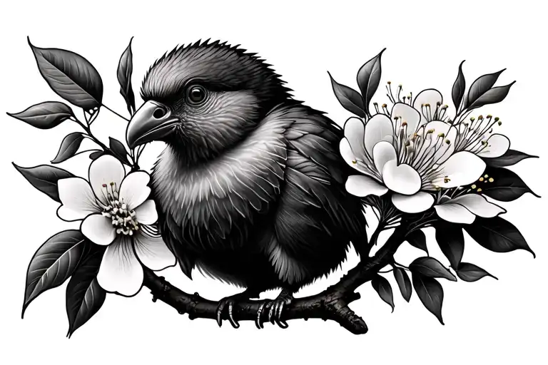 New Zealand Kiwi With a Flowering Pohutukawa Tree Branch tattoo design idea