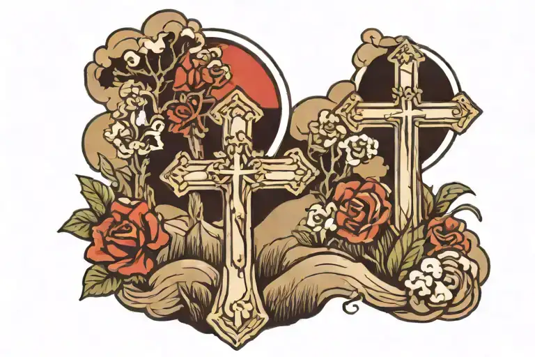 three crosses on the hill tattoo design idea