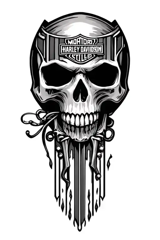 harley davidson bar and shield adorned skull surrounded tattoo design idea