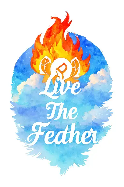 The anime Fairytail logo mixed in with a glaxay sky, fire, and an Aries symbol. Add the phrase Live By The Feather tattoo design idea