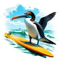 blue footed booby on a surfboard tattoo design idea
